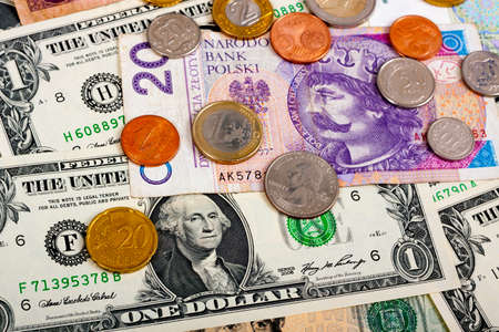 Foreign Currency closeup of money International currencies coinの写真素材