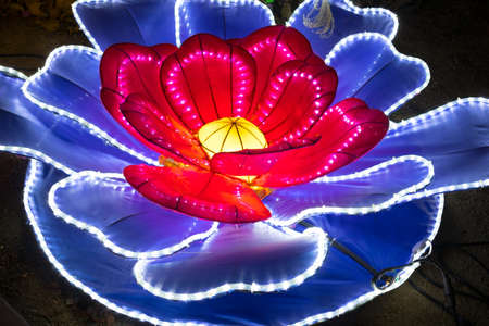 Dragon Lights Albuquerque, Silk Lotus lantern. Silk lanterns a Chinese traditional art celebrates the Chinese New Year. Handcrafted by artisans from Zigong, Chinaの写真素材