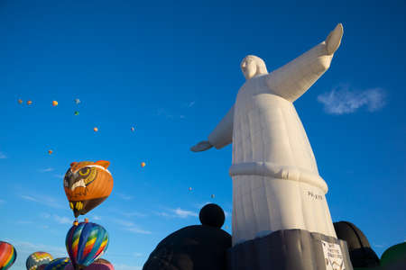 Albuquerque, New Mexico, USA October 12. 2019: Christ the redeemer hot air balloon. Albuquerque International Balloon Fiesta held every year early October for nine days. Largest such festival in the world. With over 100 pilots from foreign countries.のeditorial素材