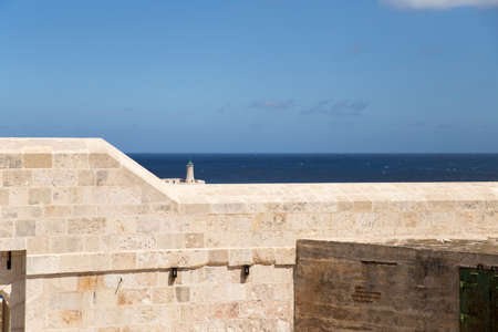View over the walls of a fortress on a lighttower in Valletta, Malta.の写真素材