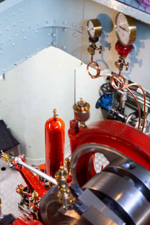Switzerland, Lake of Brienz. View into the engine room of the paddle steamer Loetschberg, which was...