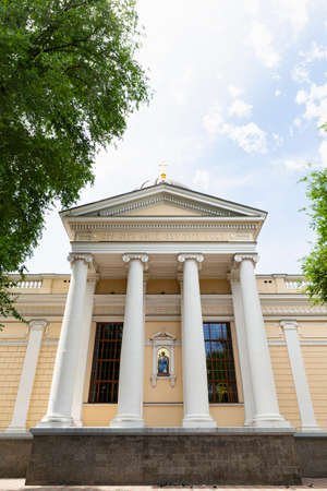 Ukraine, Odessa, Preobrazhenska Street, 12th of June 2019. The 1999 reconstructed neoclassical Transfiguration Cathedral. Side view of the building.のeditorial素材