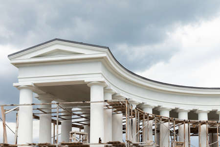 Ukraine, Odessa, Prymorska Street, 13th of June 2019. The Vorontsov Palace Colonnade with construction scaffolds on a cloudy dayのeditorial素材