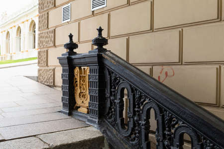 Ukraine, Odessa, 13th of June 2019. Detail view of a beautiful ornate metal stair rail at the national academic opera building during a sunny dayのeditorial素材