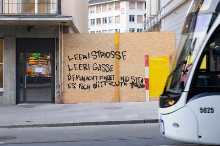 Switzerland, Basel, March 3rd 2020. Poem on the wall protesting the cancellation of the basel...