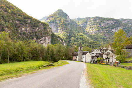 Switzerland, Ritorto, Sept 2020. Historic town with church and stone housesのeditorial素材