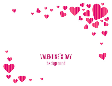 Abstract love background for Valentines day design. Stripped pink hearts frame isolated on white background. Vector illustration.のイラスト素材