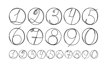 Doodle numbers in circle set for your infographic design. Hand drawn number icons isolated on white background. Vector illustrationのイラスト素材