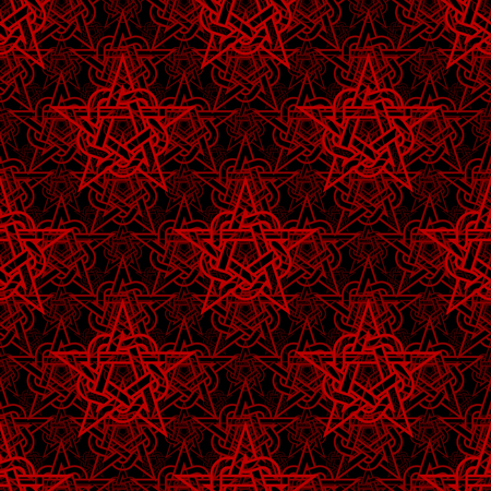 Abstract star seamless pattern. Red outline stars on black background texture. Vector illustrationのイラスト素材