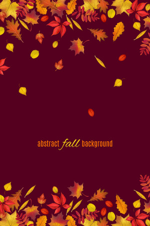 Autumn leaves border isolated on dark brown background. Abstract fall background for your greeting cards design or website. Vector illustrationのイラスト素材