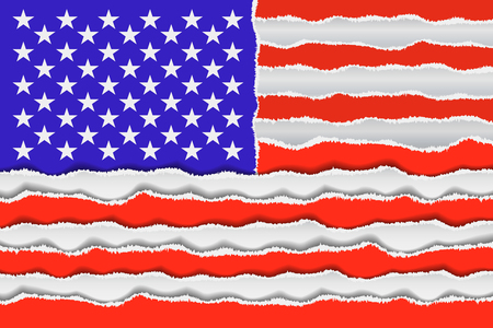 Abstract American flag from torned paper. Patriotic USA background. Vector illustrationのイラスト素材