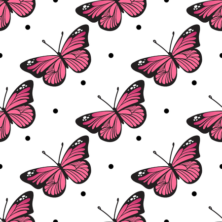 Seamless butterfly pattern for your baby girl design. Vector summer illustrationのイラスト素材