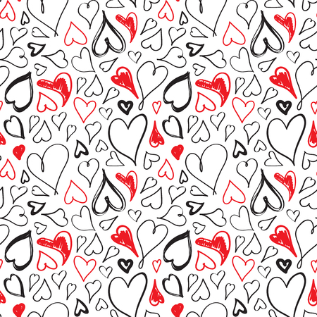 Doodle heart seamless pattern. Abstract love hand drawn background. Vector illustrationのイラスト素材