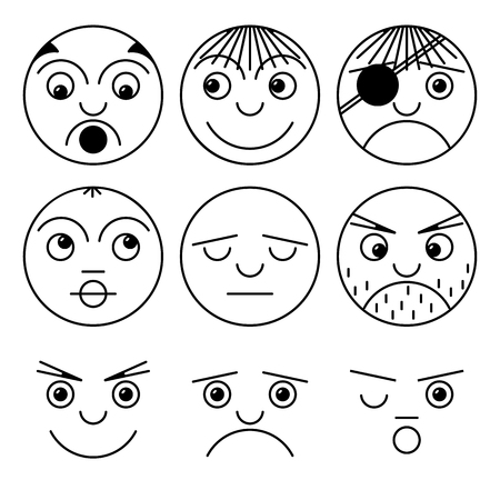 Line faces character collection isolated on white background. Simple emoji icons set. Vector illustrationのイラスト素材