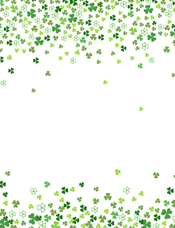 Clover shamrock leaves isolated on white background. Abstract St. Patrick's day border background with place for your text. Flat vector illustration for your greeting cards design or poster.のイラスト素材