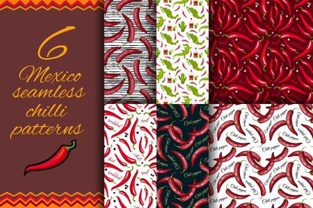 Mexican Red hot chili peppers seamless pattern. Spices endless background. Can be used for kitchen design, wrapping paper and wallpaper. Vector illustration for Cinco de Mayo backgroundのイラスト素材