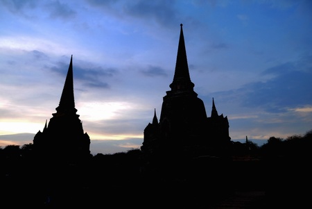 Wat Prasisanpeth temple ayutthaya province thailand in twilightの写真素材