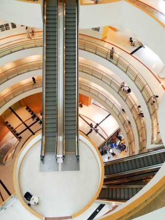 View of a spiral staircase and escalator at   Bangkok Art and Culture Centre   13  JUN 2013 