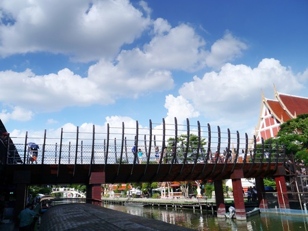 Bridge between temples in thailand with blue skyのeditorial素材