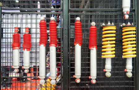 Shock absorber spring in background.の写真素材