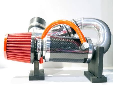 Automobile exhaust on white background.
