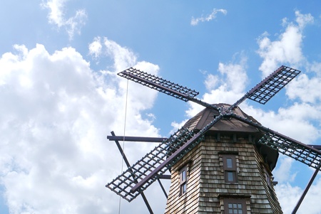Windmills on summer cloud blue sky.の写真素材