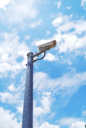 Security camera detects  blue sky background の写真素材