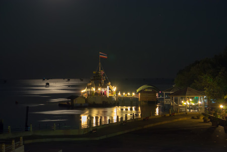 Night light at Bangtaboon bay fisherman village Thailand.の写真素材