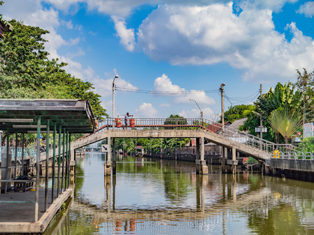 Canel on blue sky background in Thailand.の写真素材