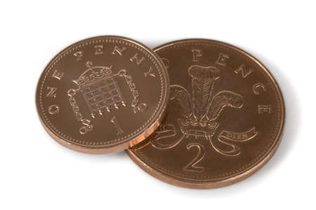 Penny Coins isolated over white backgroundの写真素材