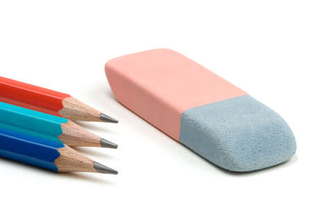 Pencil and eraser isolated over a white backgroundの写真素材