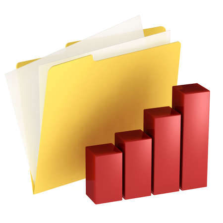 Folder icon with histogram isolated over a white background. This is a 3D rendered picture.の写真素材