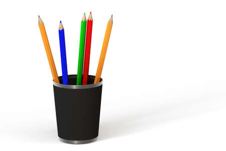 Set of colored pencils in a canister. This is a 3D rendered picture.の写真素材