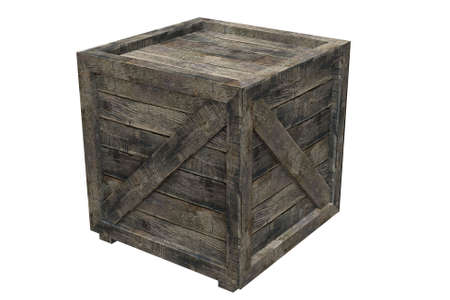 Wooden crate isolated over a white background. This is a 3D rendered picture.の写真素材