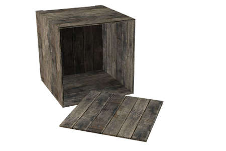 Wooden crate isolated over a white background. This is a 3D rendered picture.の写真素材