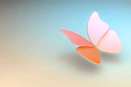 Simple colorful background with butterfly. This is a 3D rendered picture.の写真素材