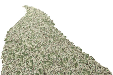 Pathway covered by dollar bank notes isolated over a white backgroundの写真素材