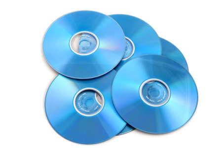 Colorful DVD disks isolated over a white background.の写真素材