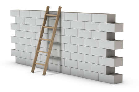 Brick wall and ladder isolated over a white backgroundの写真素材