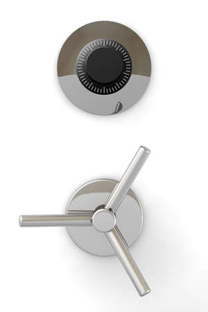Bank safe mechanism isolated over a white background.の写真素材