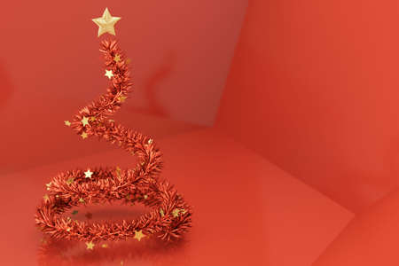 Conceptual christmas tree over a vivid red backgroundの写真素材