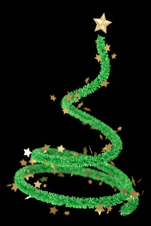 Conceptual christmas tree isolated over a black backgroundの写真素材