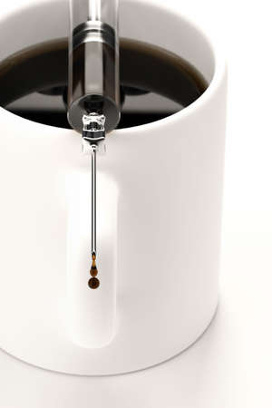 Coffee mug and syringe isolated over a white background.の写真素材