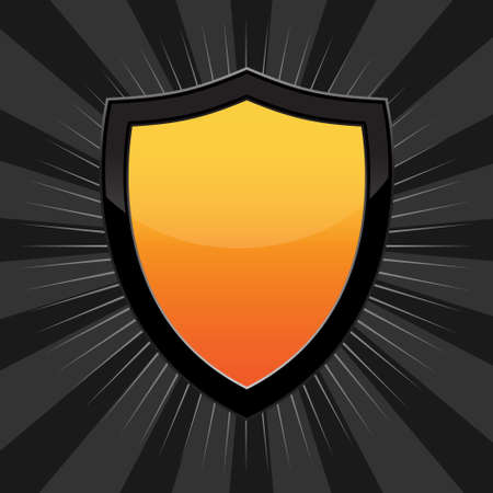 Glossy shield emblem over a gray background. Vector image.のイラスト素材