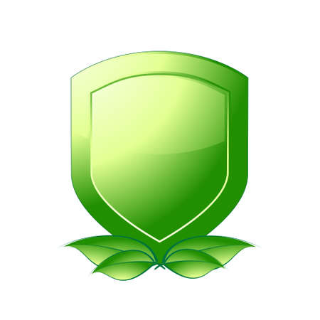 Green shield emblem over a white background. Vector image.のイラスト素材
