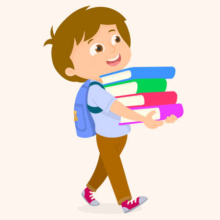 Child carrying a stack of booksのイラスト素材