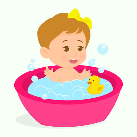 Baby taking a bathのイラスト素材