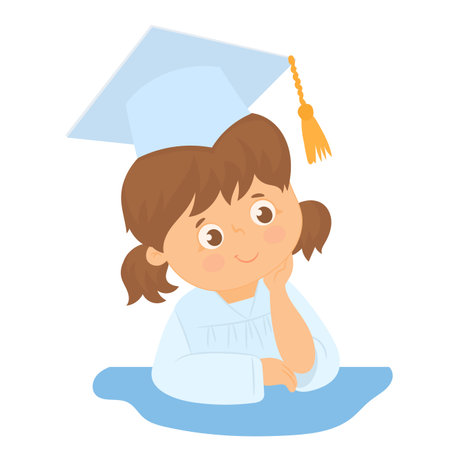 School kid graduate thinking with graduation capのイラスト素材