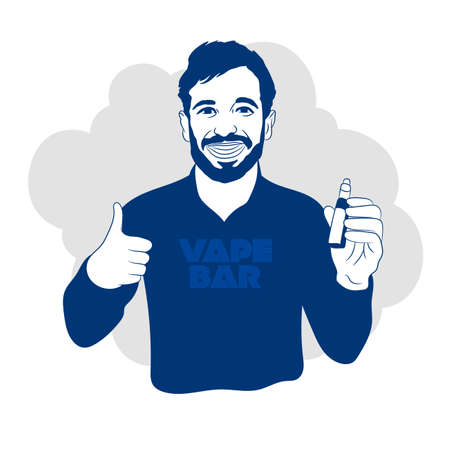Bearded young man, vaping. Vape and smoke concept.のイラスト素材