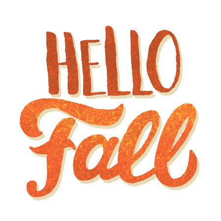 Hello Fall hand lettering, custom calligraphy on white background.のイラスト素材